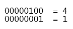 bits for the values 4 and 1